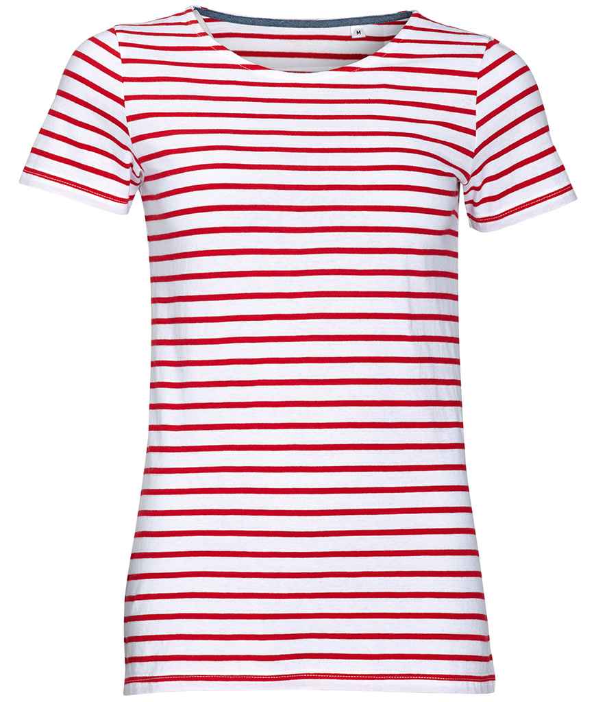SOL'S Ladies Miles Striped T-Shirt | White/Red - Lancashire Teamwear