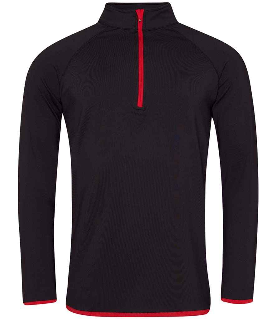 AWDis Cool Half Zip Sweat Top Jet Black/Fire Red