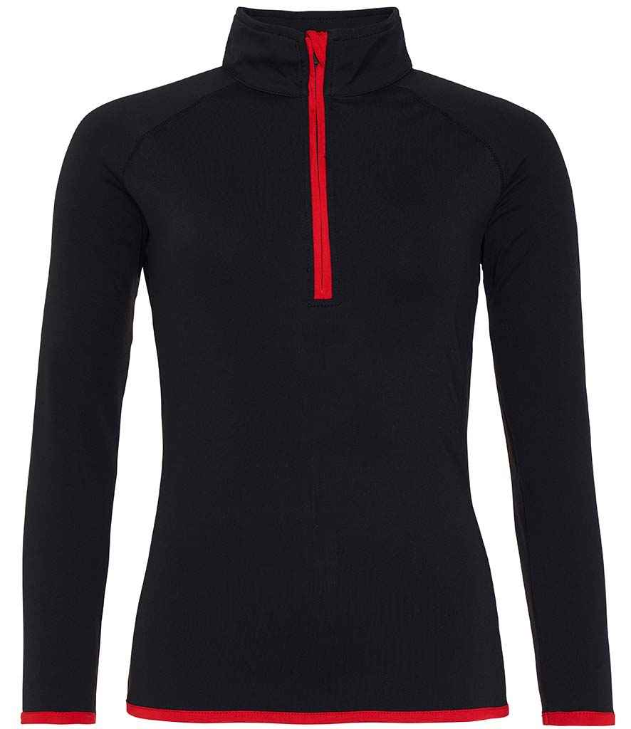 AWDis Ladies Cool Half Zip Sweat Top Jet Black/Fire Red