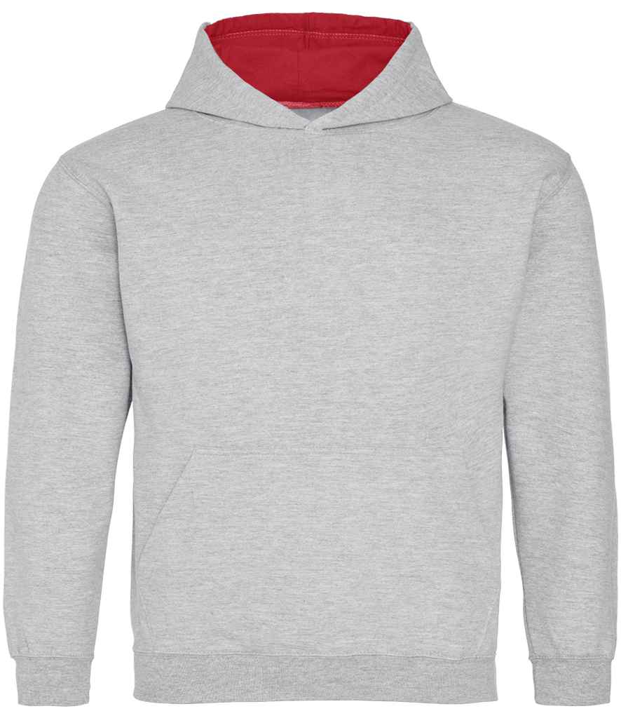 AWDis Kids Varsity Hoodie Heather Grey/Fire Red