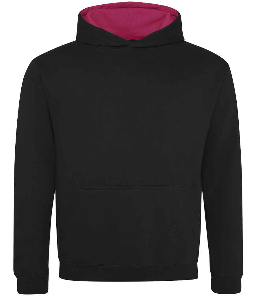 AWDis Kids Varsity Hoodie Jet Black/Hot Pink