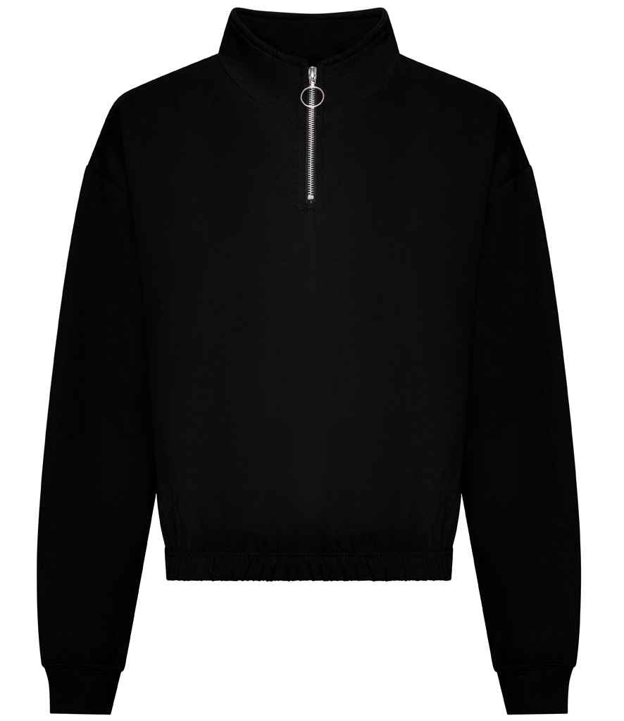 AWDis Ladies Cropped 1/4 Zip Sweatshirt | Deep Black - Just Hoods - Lancashire Teamwear