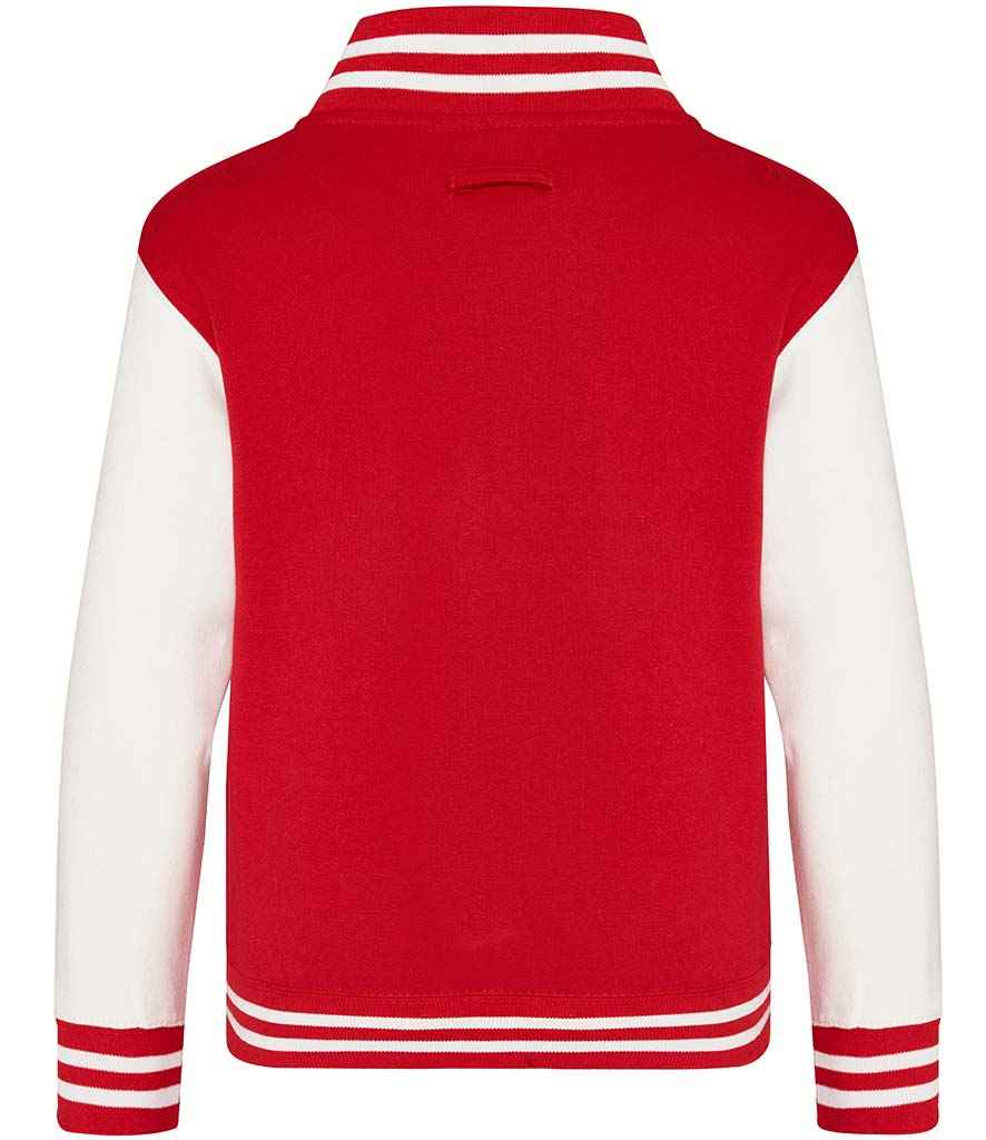 AWDis Kids Varsity Jacket | Fire Red/White - Just Hoods - Lancashire Teamwear
