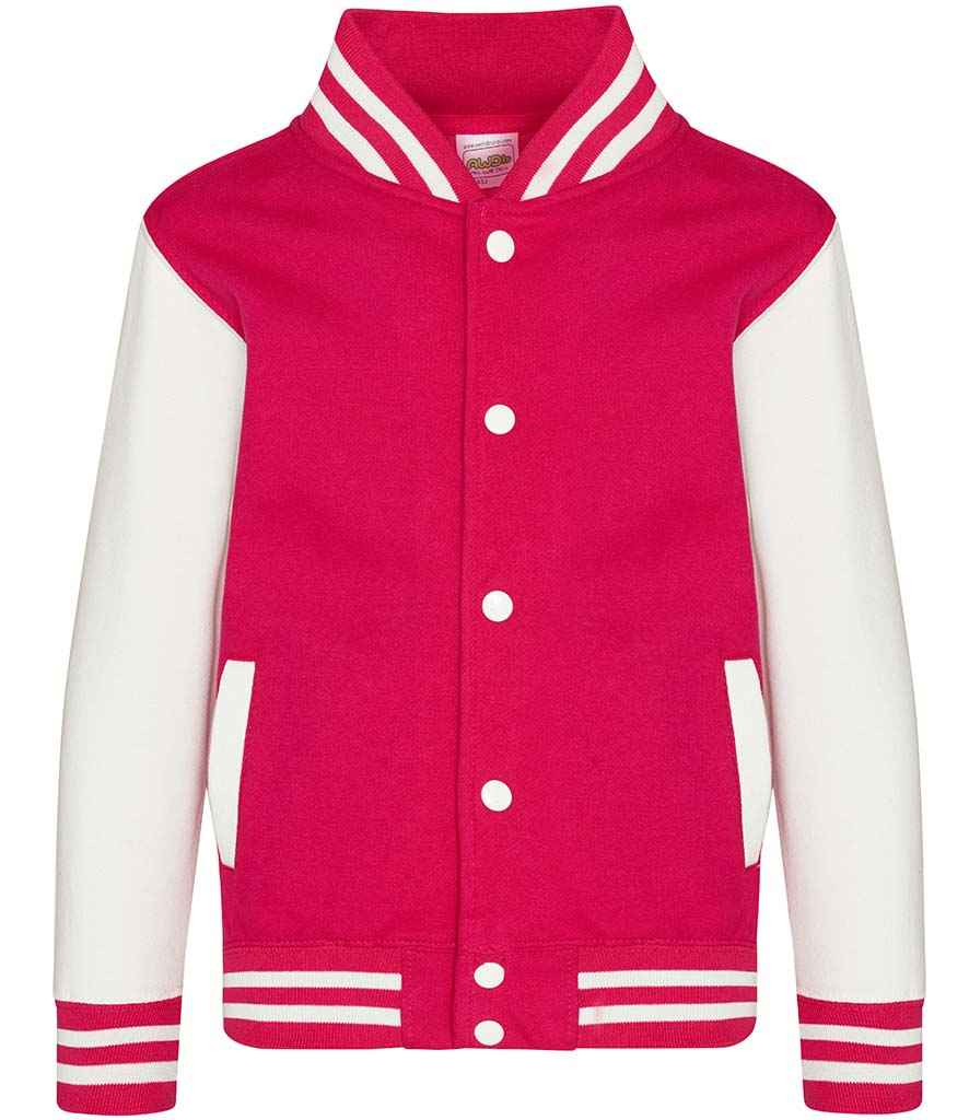 AWDis Kids Varsity Jacket Hot Pink/White