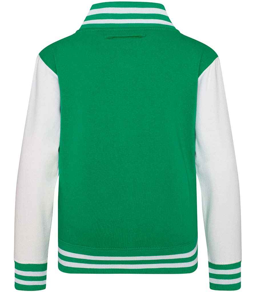 AWDis Kids Varsity Jacket | Kelly Green/White - Just Hoods - Lancashire Teamwear