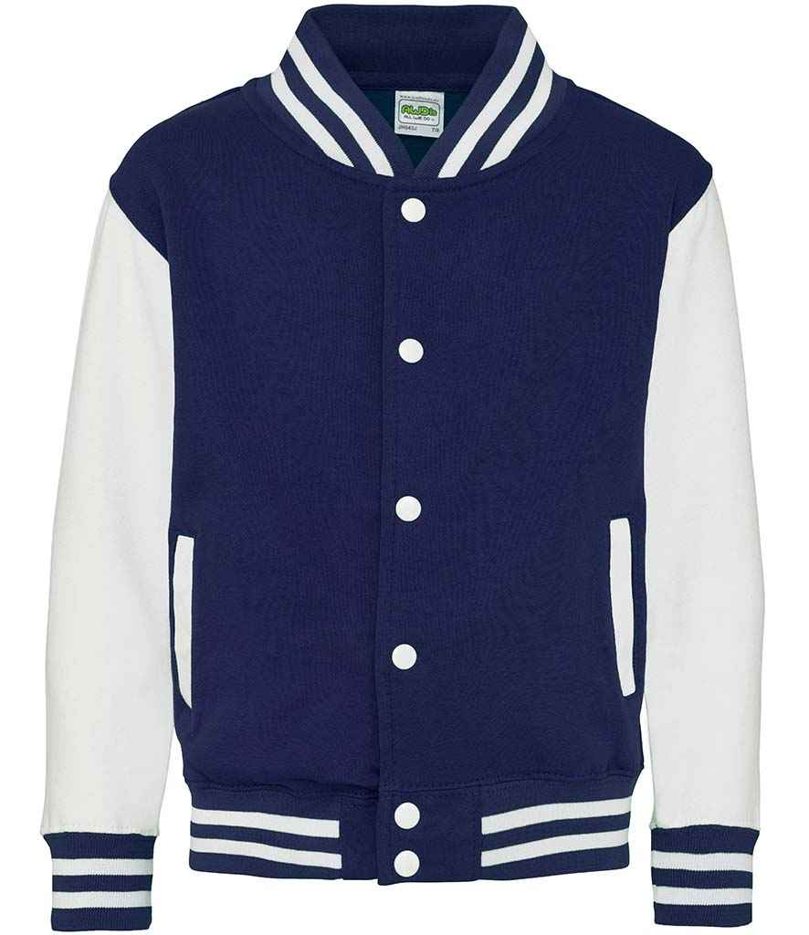AWDis Kids Varsity Jacket | Oxford Navy/White - Just Hoods - Lancashire Teamwear