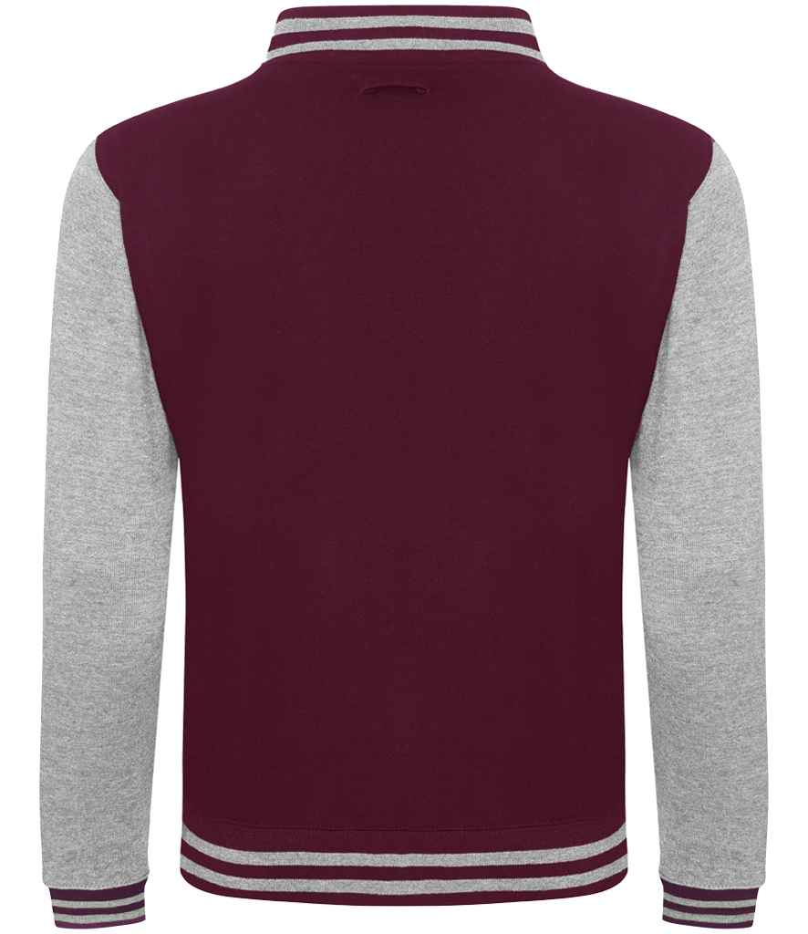 AWDis Varsity Jacket | Burgundy/Heather Grey - Just Hoods - Lancashire Teamwear