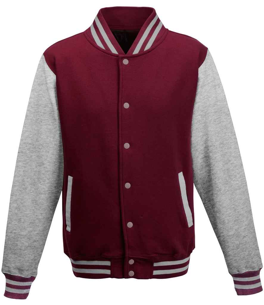 AWDis Varsity Jacket | Burgundy/Heather Grey - Just Hoods - Lancashire Teamwear