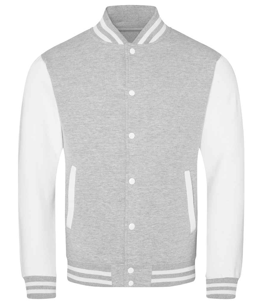 AWDis Varsity Jacket | Heather Grey/White - Just Hoods - Lancashire Teamwear