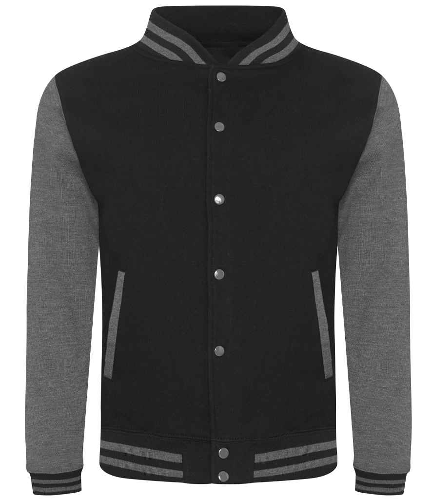 AWDis Varsity Jacket | Jet Black/Charcoal - Just Hoods - Lancashire Teamwear