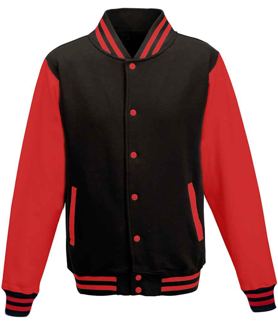 AWDis Varsity Jacket | Jet Black/Fire Red - Just Hoods - Lancashire Teamwear