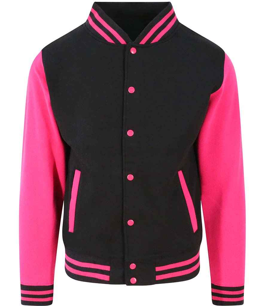 AWDis Varsity Jacket | Jet Black/Hot Pink - Just Hoods - Lancashire Teamwear