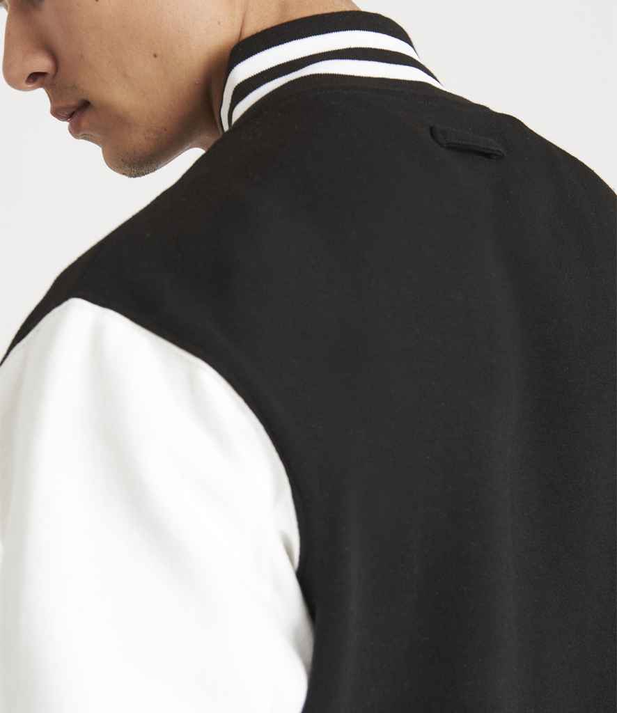 AWDis Varsity Jacket | Jet Black/White - Just Hoods - Lancashire Teamwear