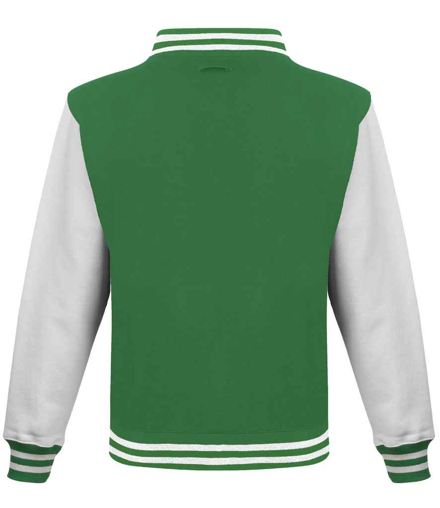 AWDis Varsity Jacket | Kelly Green/White - Just Hoods - Lancashire Teamwear