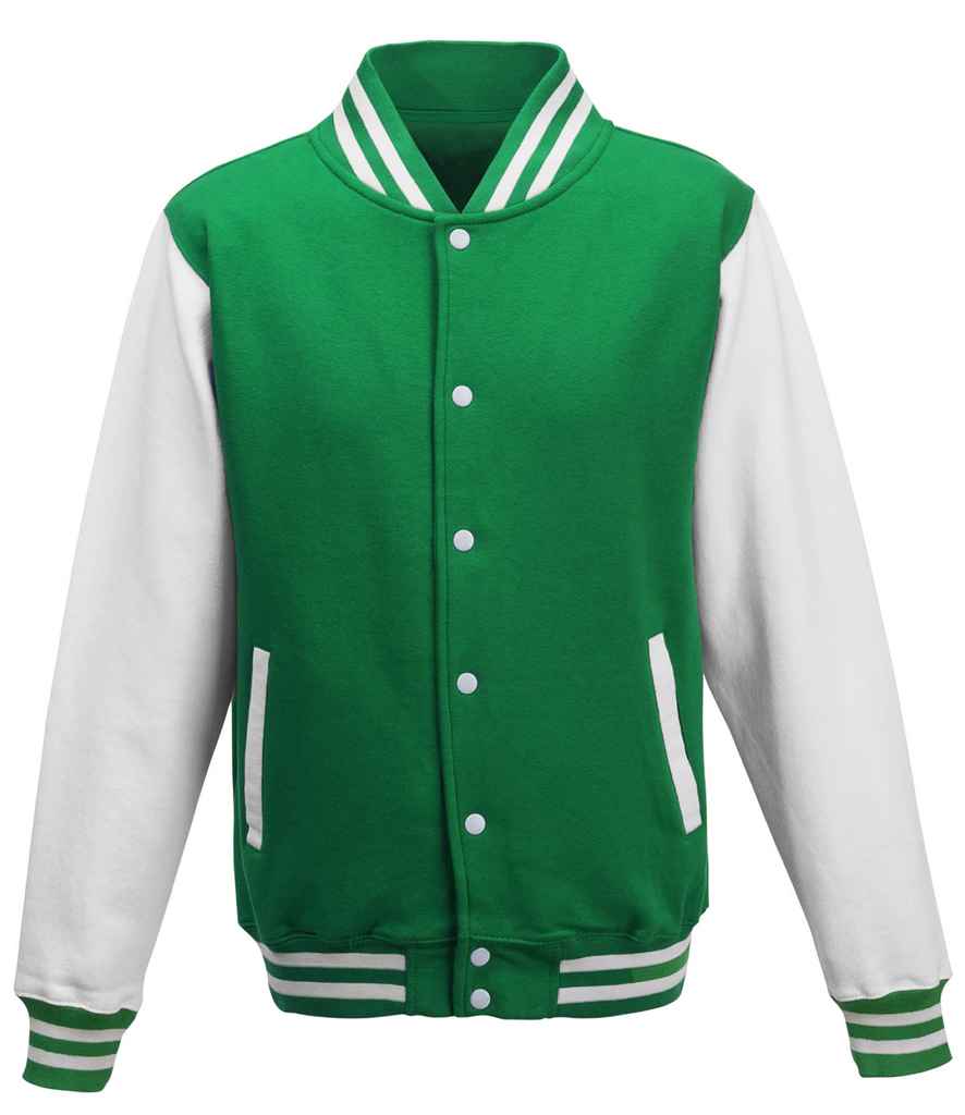 AWDis Varsity Jacket | Kelly Green/White - Just Hoods - Lancashire Teamwear