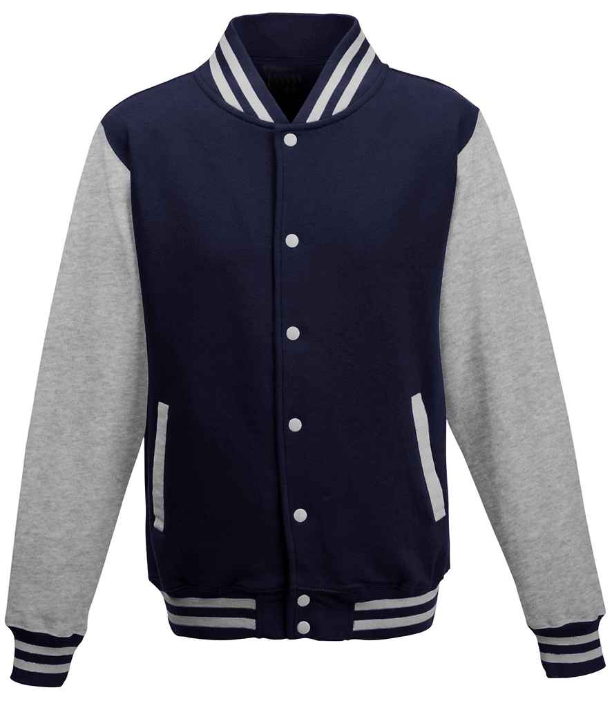 AWDis Varsity Jacket | Oxford Navy/Heather Grey - Just Hoods - Lancashire Teamwear