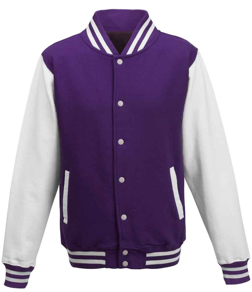 AWDis Varsity Jacket | Purple/White - Just Hoods - Lancashire Teamwear