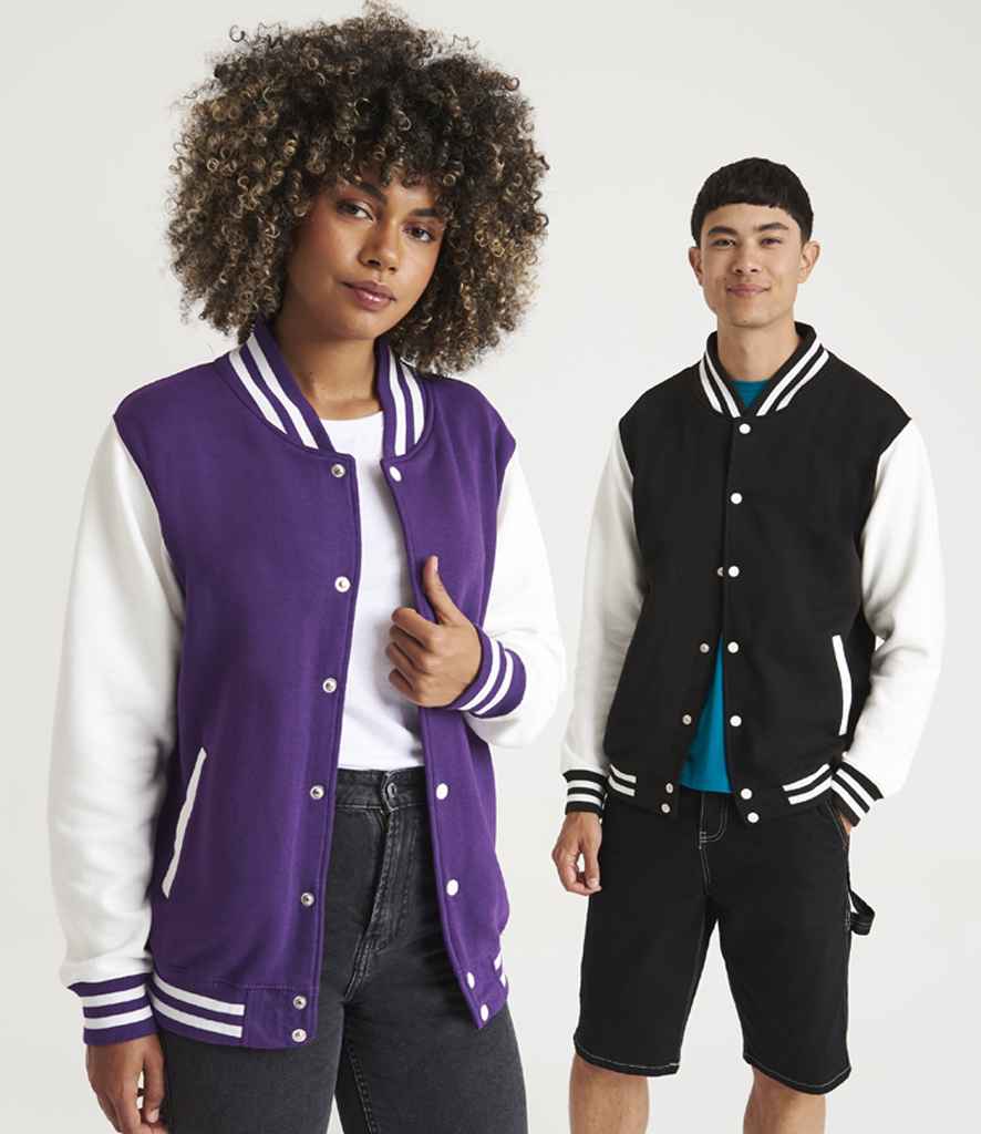 AWDis Varsity Jacket | Purple/White - Just Hoods - Lancashire Teamwear