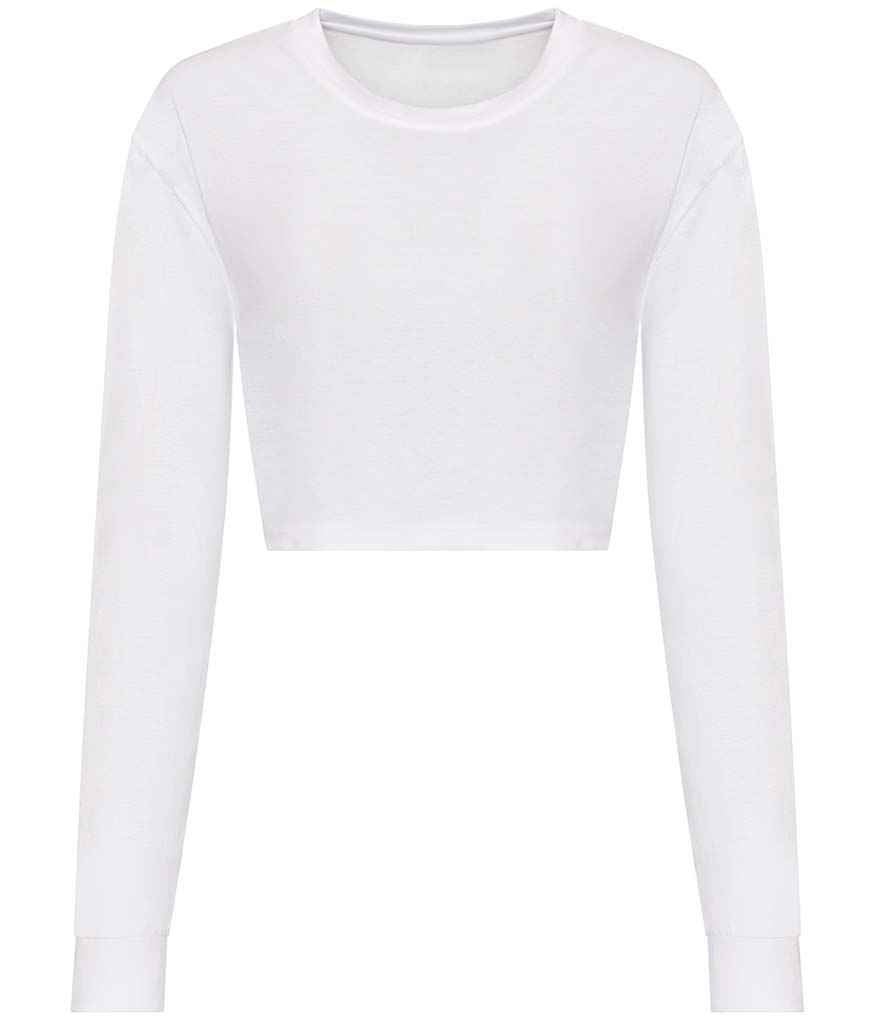 AWDis Ladies Long Sleeve Cropped T-Shirt Solid White