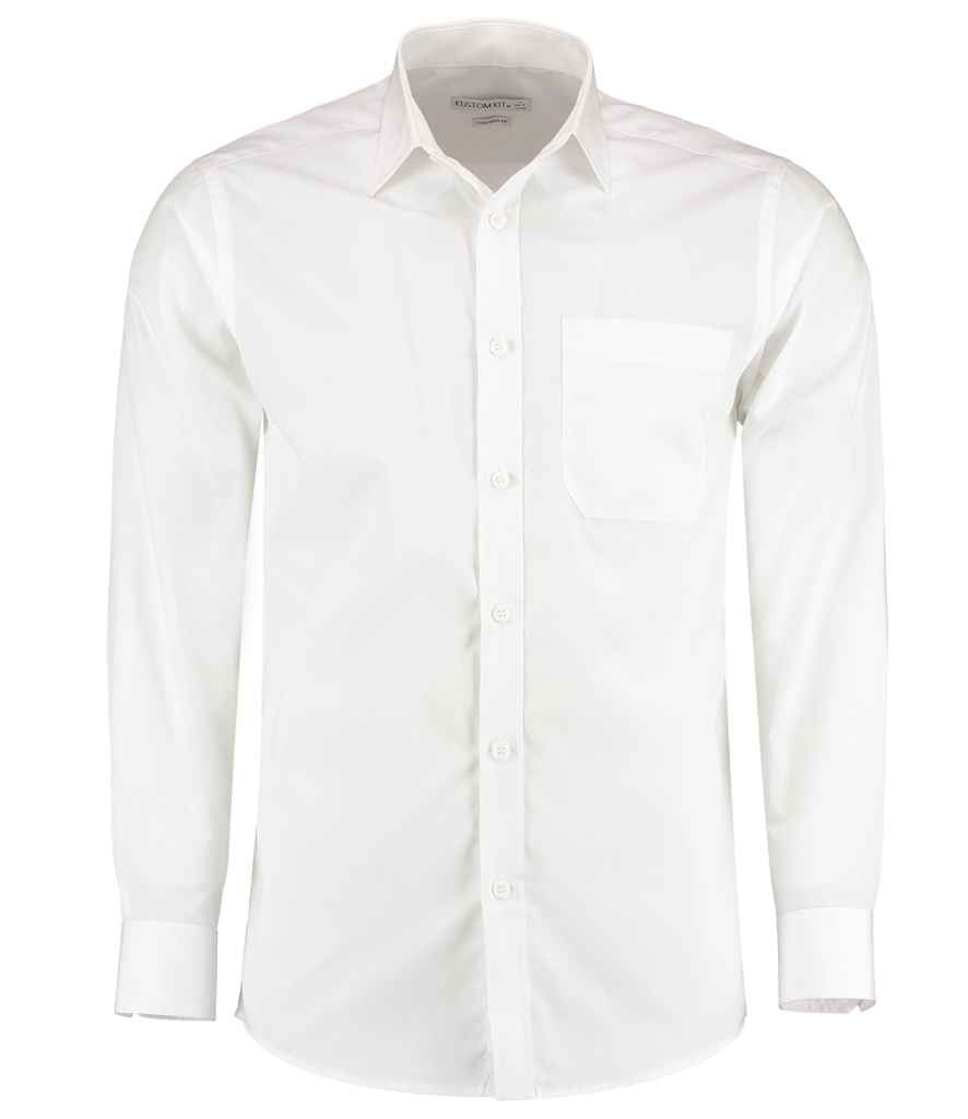 Kustom Kit Long Sleeve Tailored Poplin Shirt White