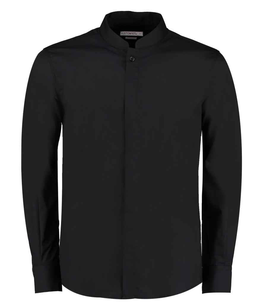 Kustom Kit Long Sleeve Tailored Mandarin Collar Shirt Black