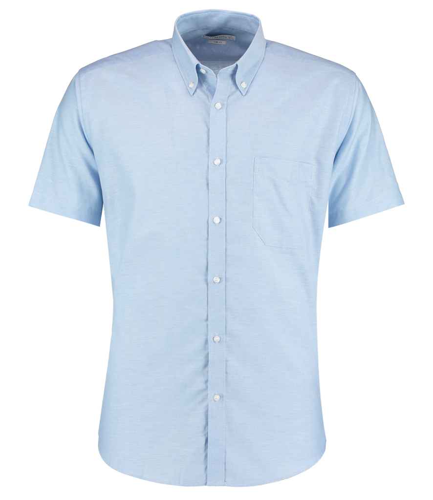 Kustom Kit Short Sleeve Slim Fit Oxford Shirt Light Blue