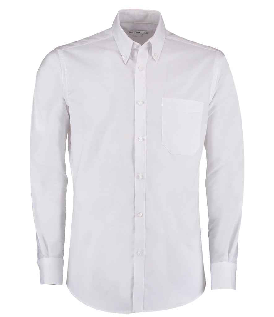 Kustom Kit Long Sleeve Slim Fit Workwear Oxford Shirt White