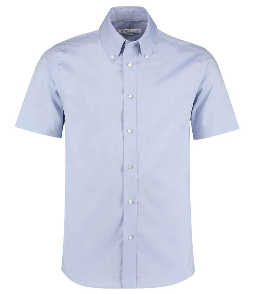 Kustom Kit Premium Short Sleeve Tailored Oxford Shirt Light Blue