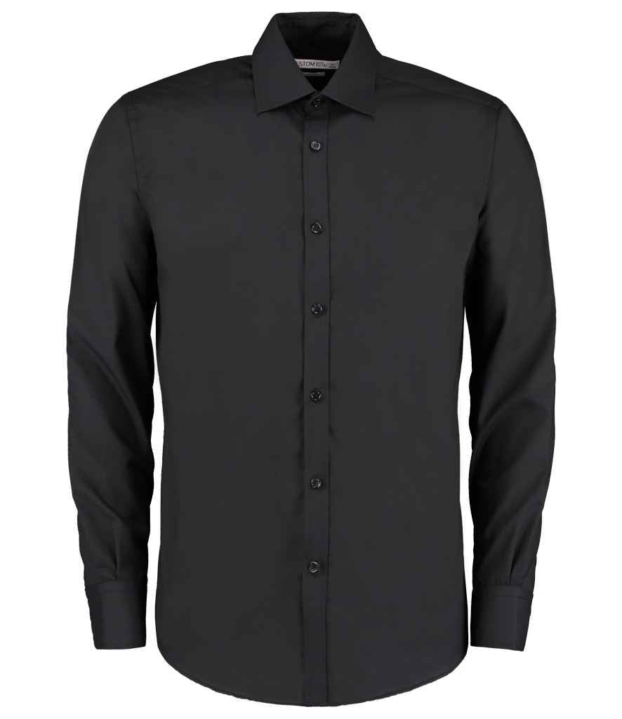 Kustom Kit Long Sleeve Slim Fit Business Shirt Black