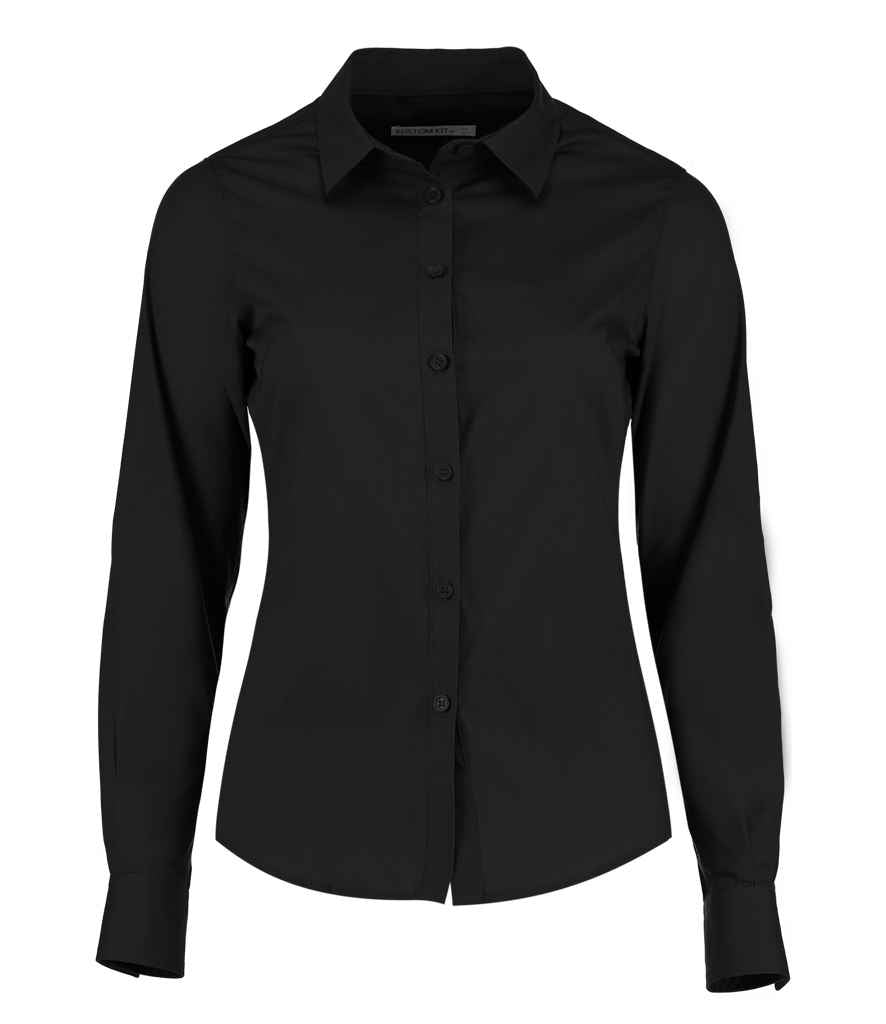 Kustom Kit Ladies Long Sleeve Tailored Poplin Shirt Black