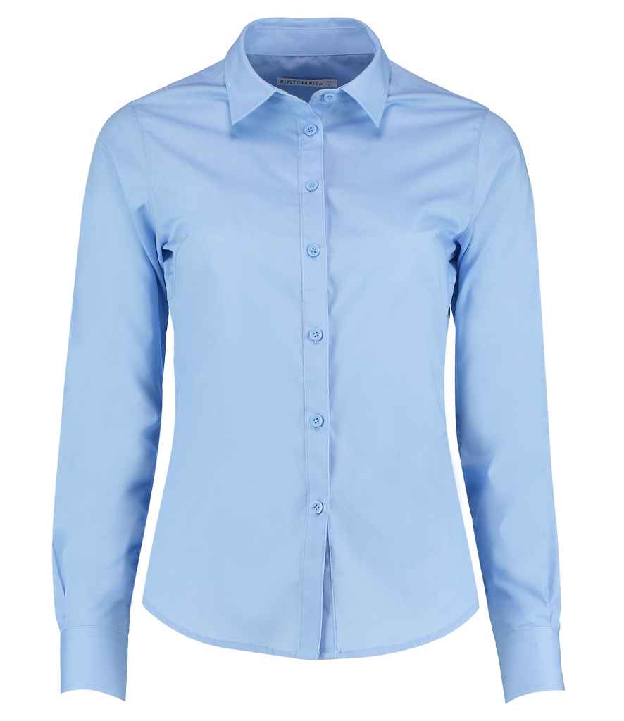 Kustom Kit Ladies Long Sleeve Tailored Poplin Shirt Light Blue