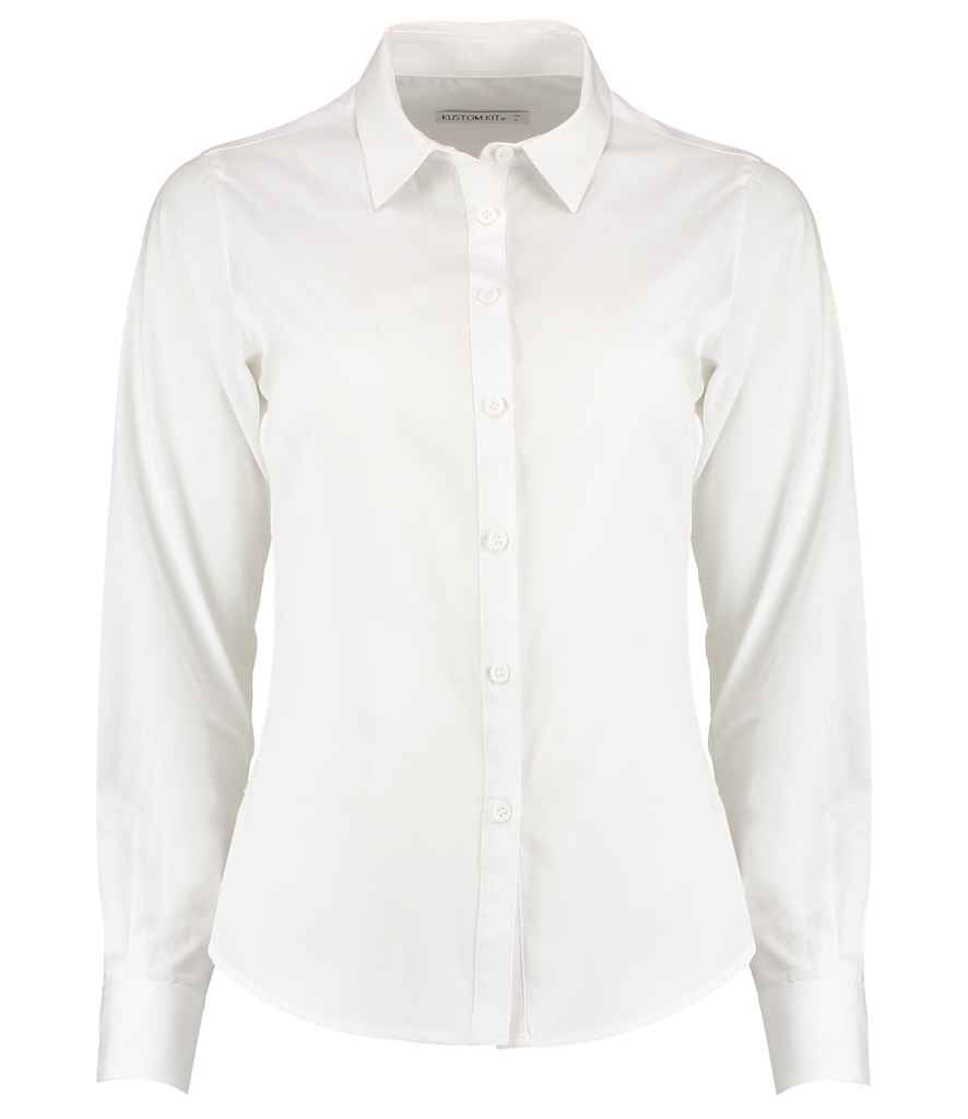 Kustom Kit Ladies Long Sleeve Tailored Poplin Shirt White