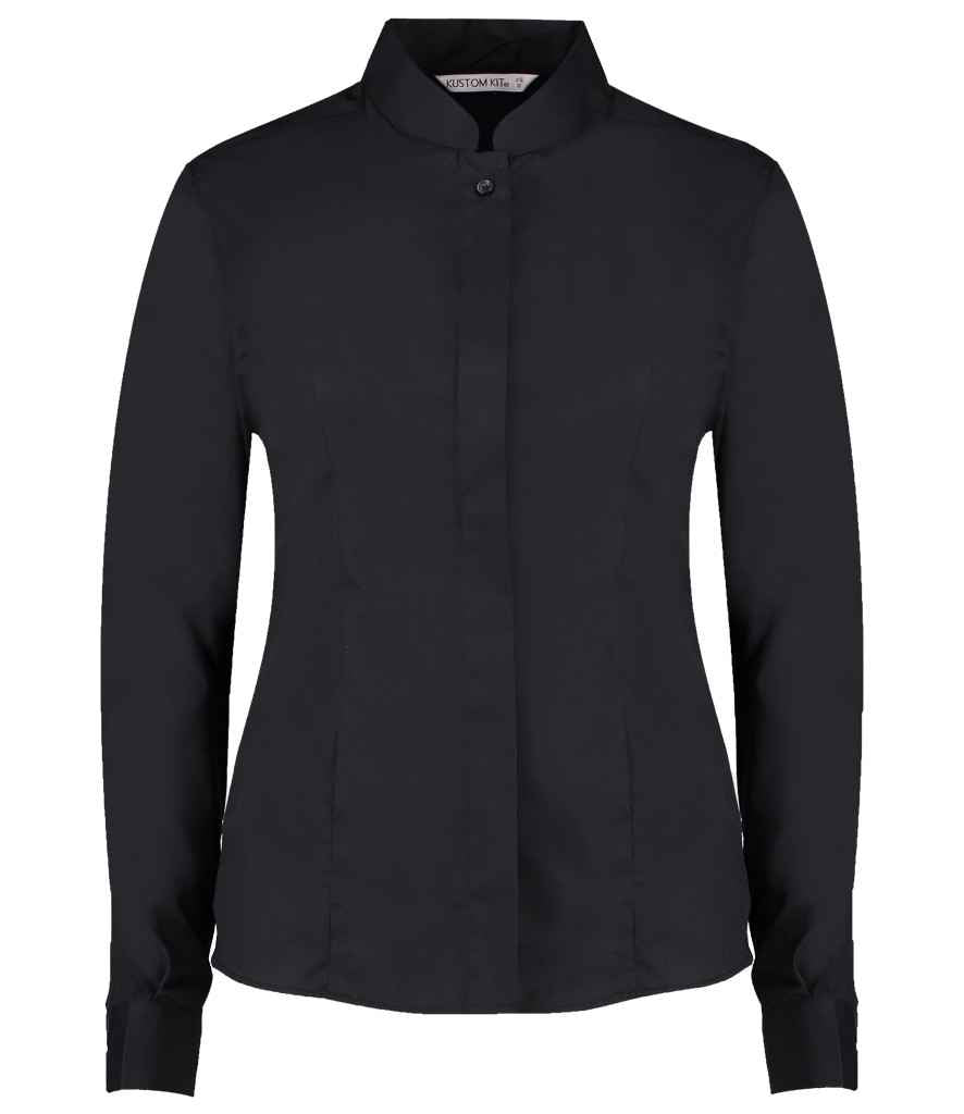 Kustom Kit Ladies Long Sleeve Tailored Mandarin Collar Shirt Black