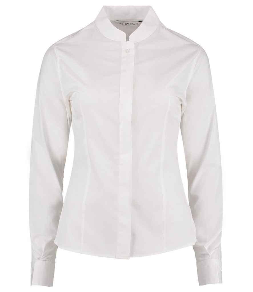 Kustom Kit Ladies Long Sleeve Tailored Mandarin Collar Shirt White