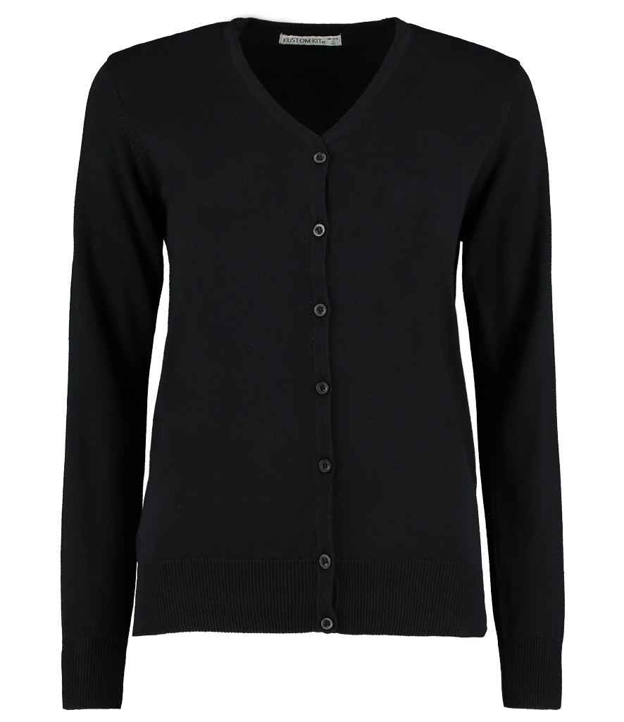 Kustom Kit Ladies Arundel Cotton Acrylic V Neck Cardigan Black