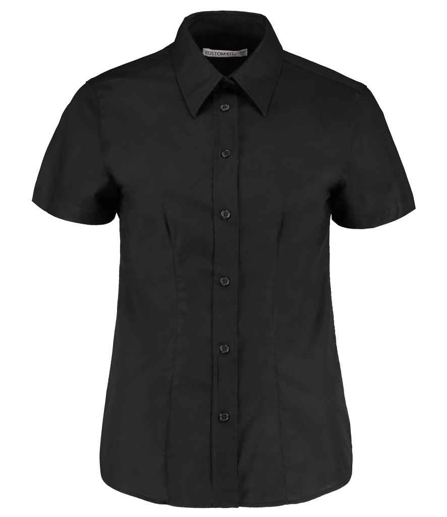 Kustom Kit Ladies Short Sleeve Tailored Workwear Oxford Shirt Black