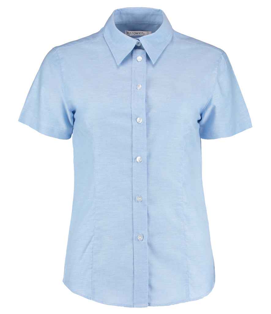 Kustom Kit Ladies Short Sleeve Tailored Workwear Oxford Shirt Light Blue