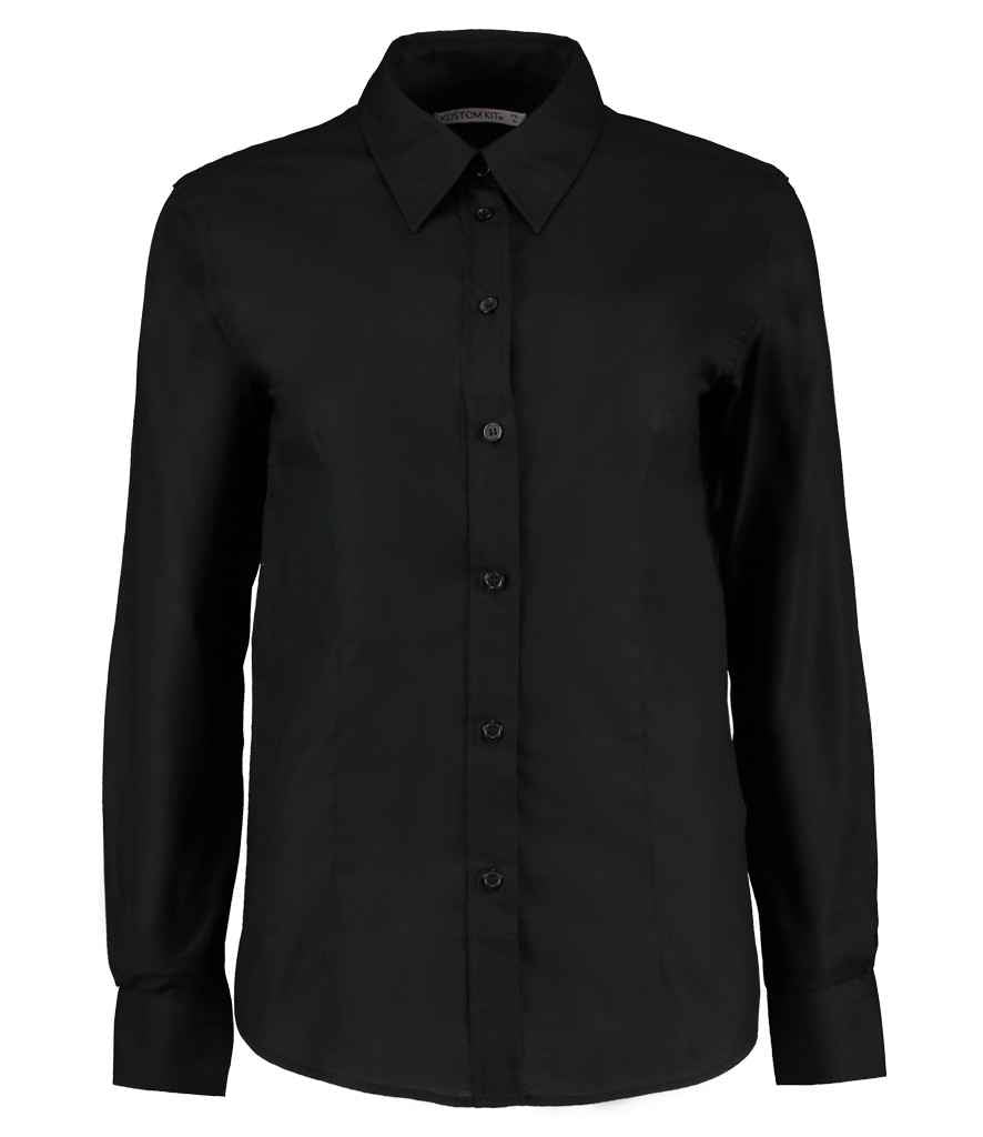 Kustom Kit Ladies Long Sleeve Tailored Workwear Oxford Shirt Black