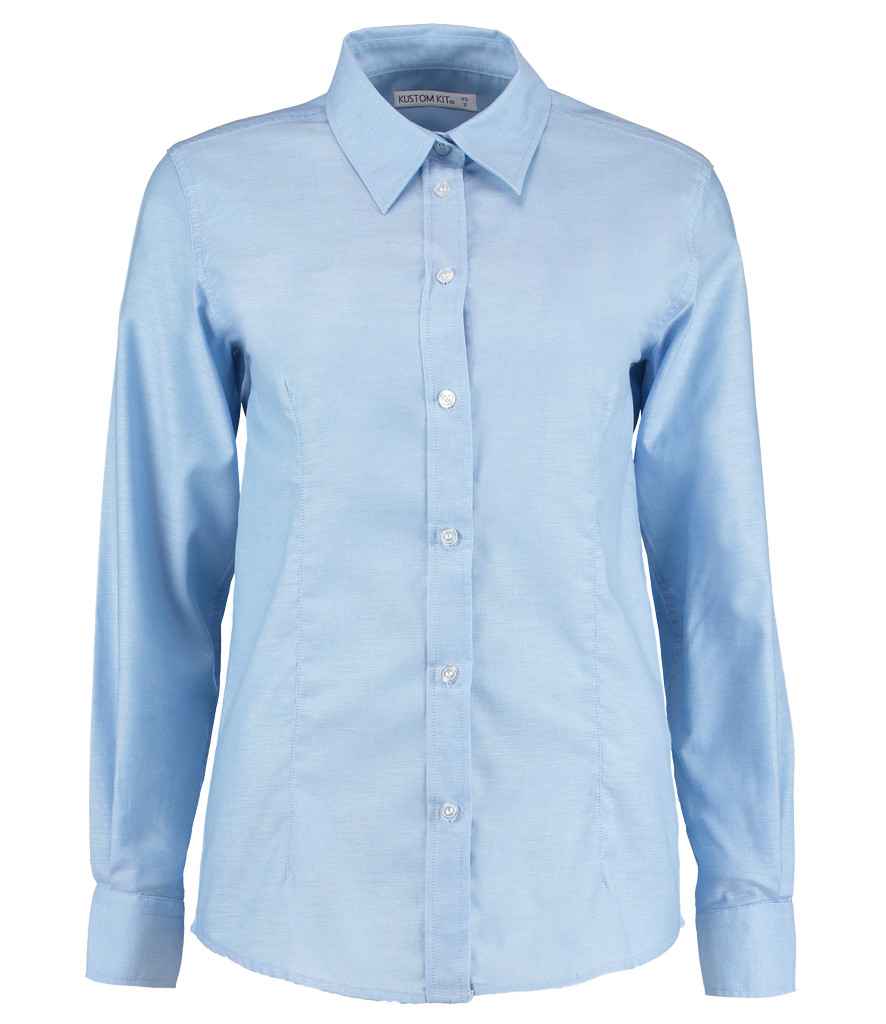 Kustom Kit Ladies Long Sleeve Tailored Workwear Oxford Shirt Light Blue