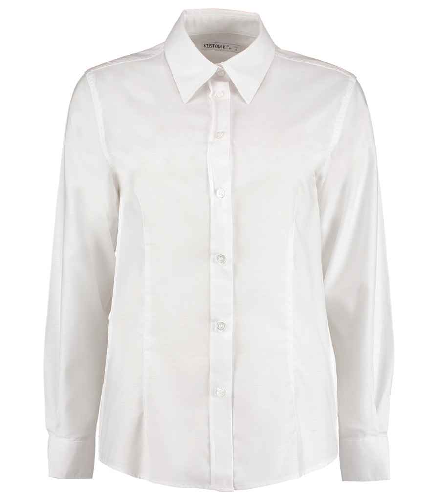 Kustom Kit Ladies Long Sleeve Tailored Workwear Oxford Shirt White