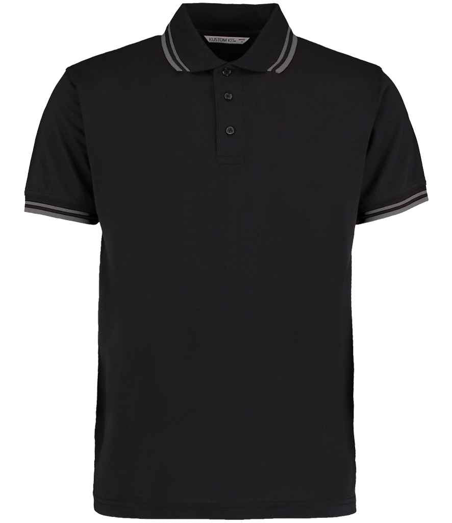 Kustom Kit Contrast Tipped Poly/Cotton Piqué Polo Shirt Black/Charcoal