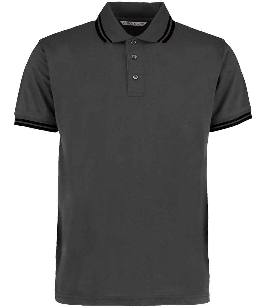 Kustom Kit Contrast Tipped Poly/Cotton Piqué Polo Shirt Charcoal/Black