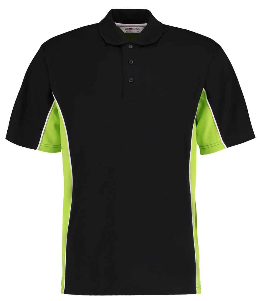 Kustom Kit Track Poly/Cotton Piqué Polo Shirt Black/Lime Green