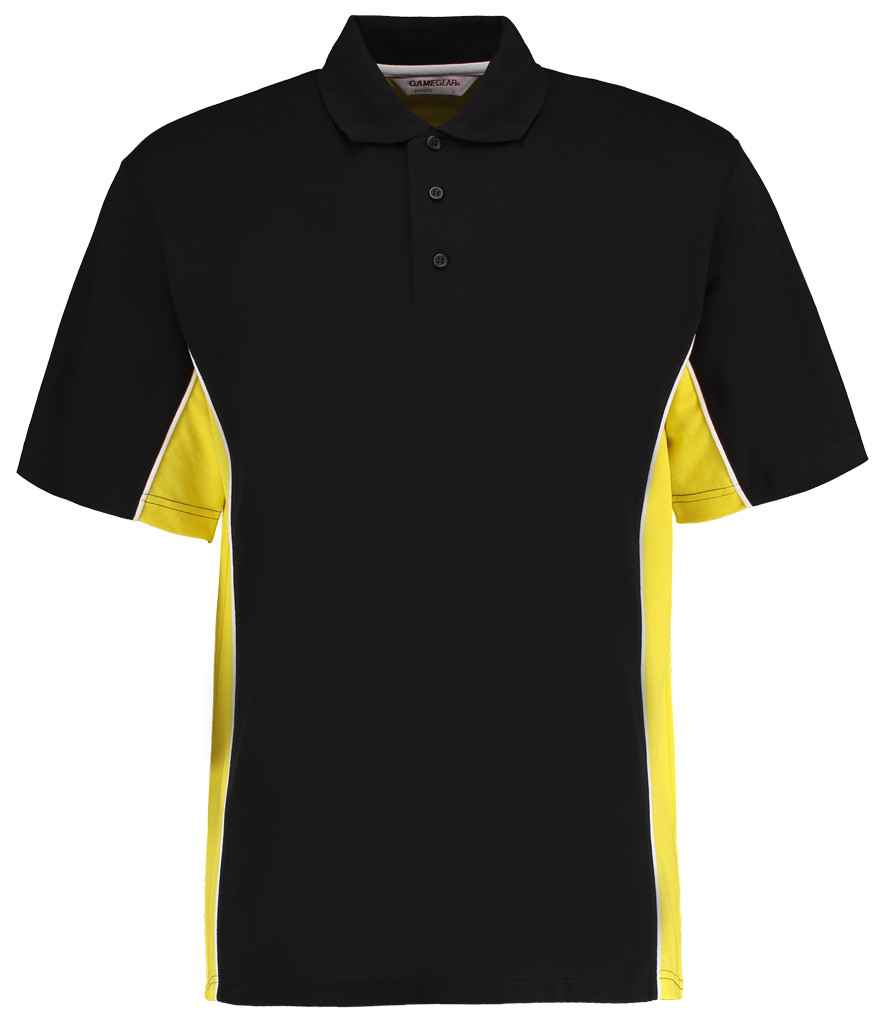 Kustom Kit Track Poly/Cotton Piqué Polo Shirt Black/Yellow