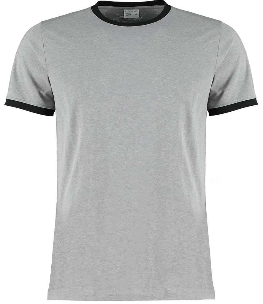 Kustom Kit Fashion Fit Ringer T-Shirt Light Grey Marl/Black