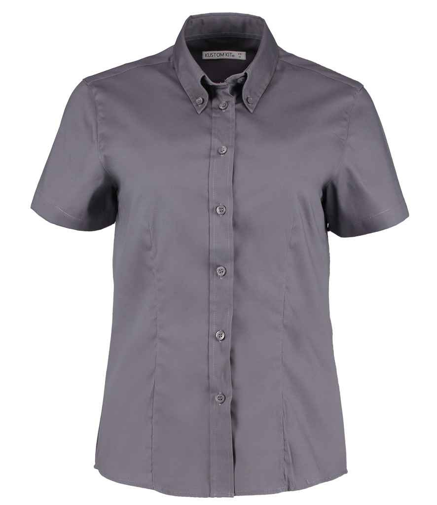 Kustom Kit Ladies Premium Short Sleeve Tailored Oxford Shirt Charcoal