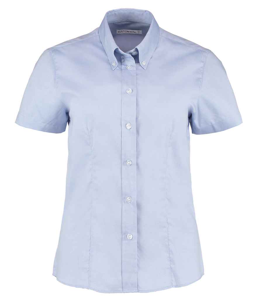 Kustom Kit Ladies Premium Short Sleeve Tailored Oxford Shirt Light Blue