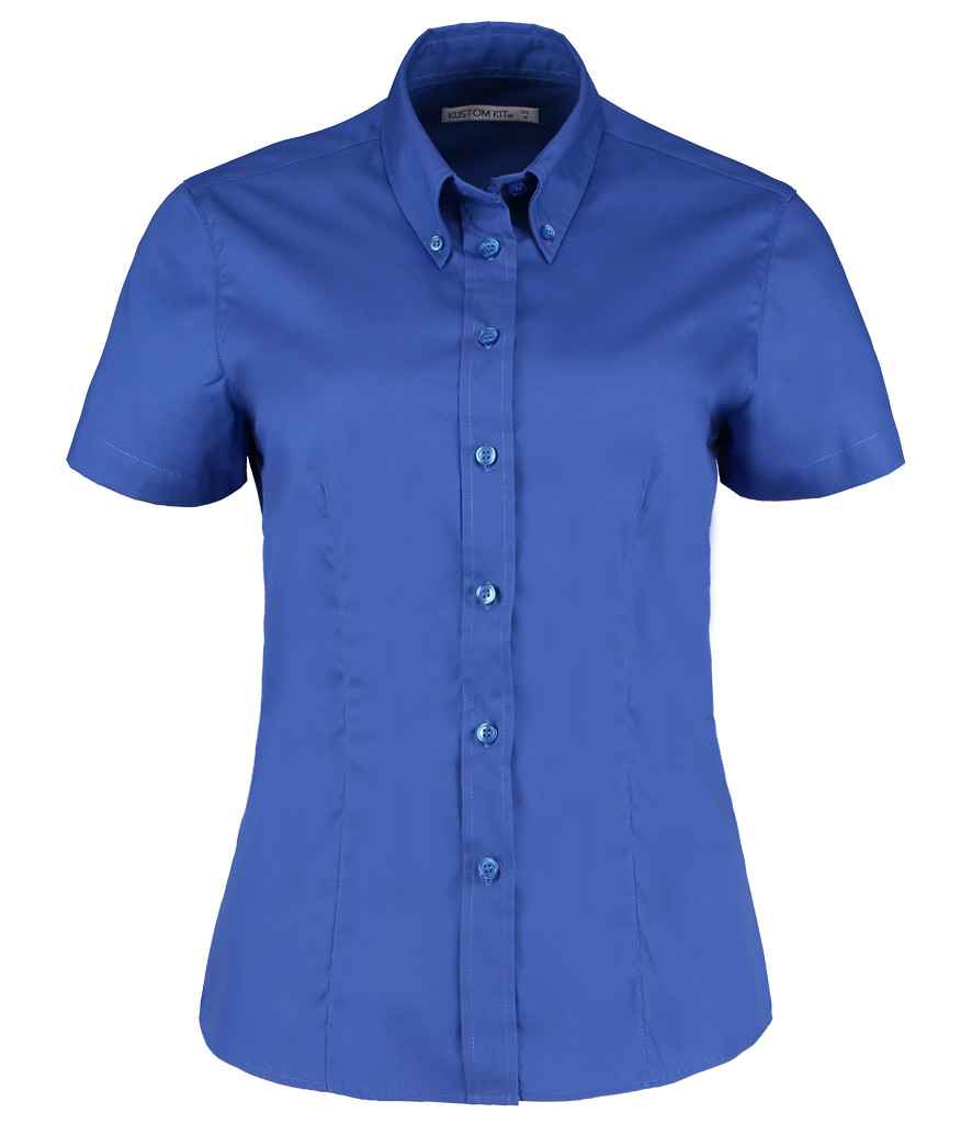 Kustom Kit Ladies Premium Short Sleeve Tailored Oxford Shirt Royal Blue