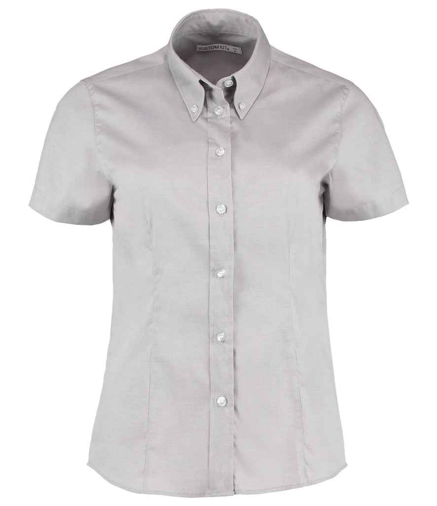 Kustom Kit Ladies Premium Short Sleeve Tailored Oxford Shirt Silver