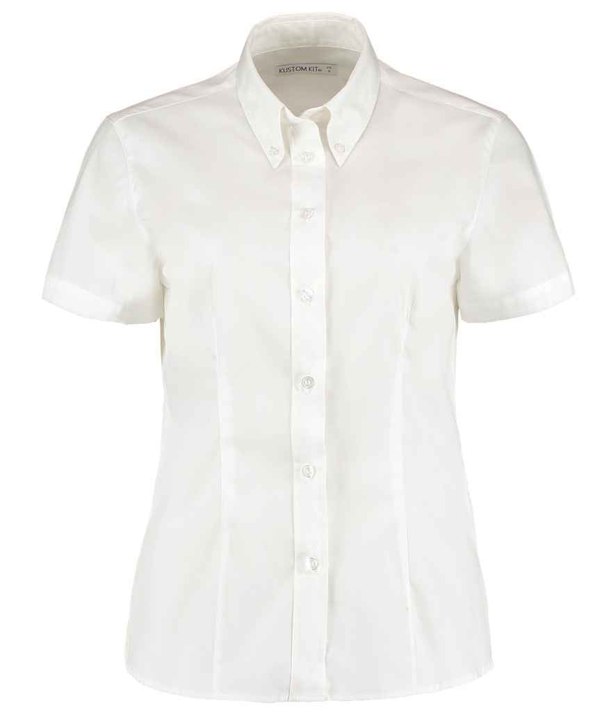 Kustom Kit Ladies Premium Short Sleeve Tailored Oxford Shirt White